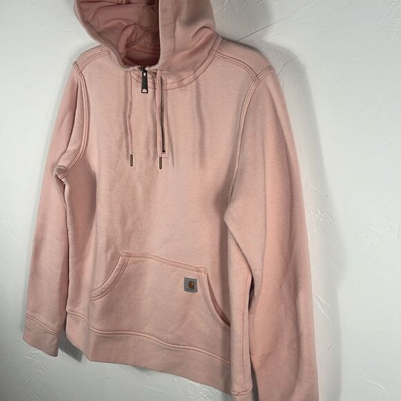 🔥🔥 CARHARTT Light Pink Quarter Zip HOODIE Sweatshirt - Youth Sz L / Women Sz M - Picture 4 of 10